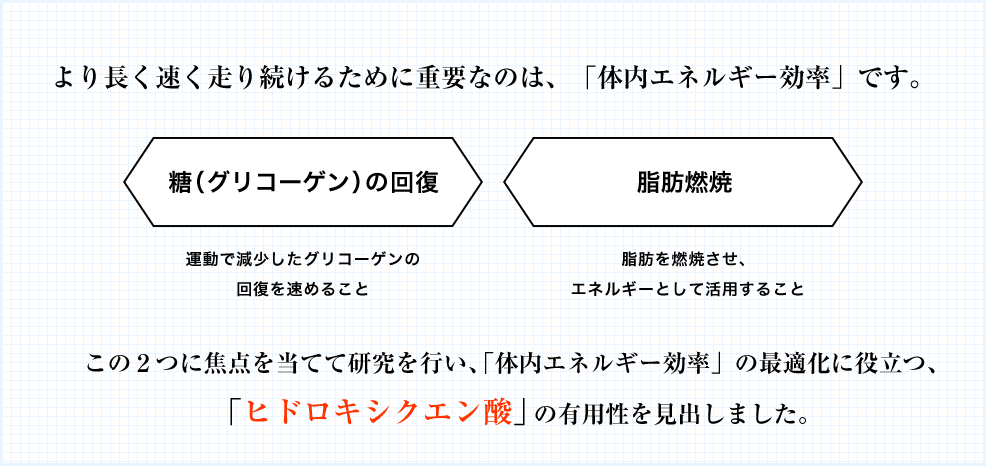 より長く速く走り続けるために重要なのは、「体内エネルギー効率」です。