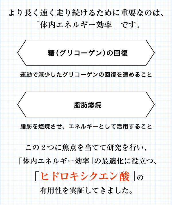 より長く速く走り続けるために重要なのは、「体内エネルギー効率」です。
